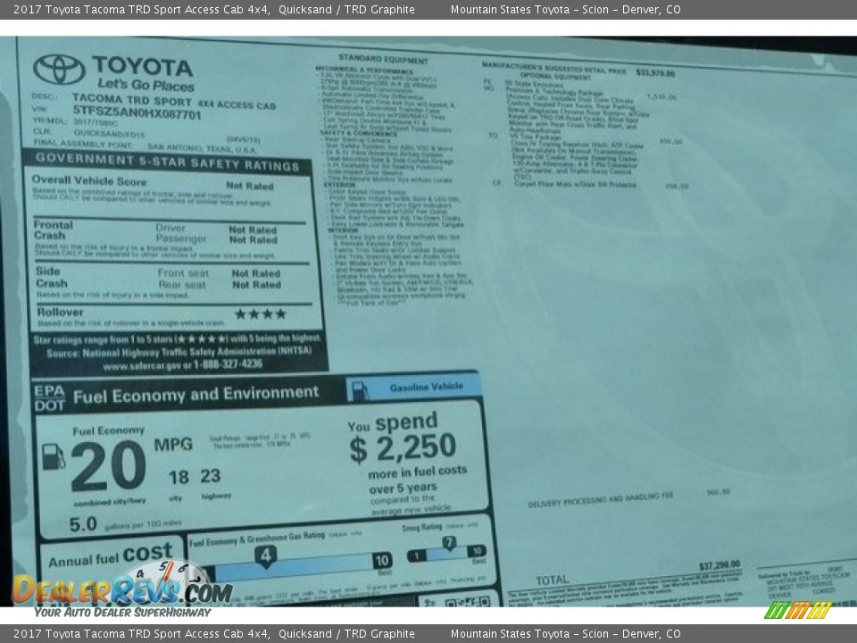 2017 Toyota Tacoma TRD Sport Access Cab 4x4 Quicksand / TRD Graphite Photo #10