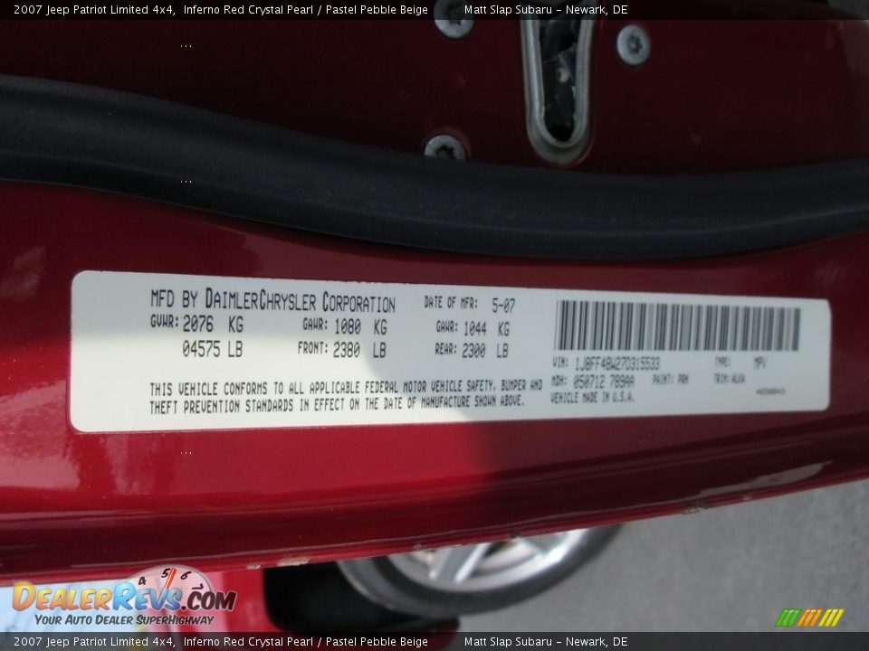 2007 Jeep Patriot Limited 4x4 Inferno Red Crystal Pearl / Pastel Pebble Beige Photo #31
