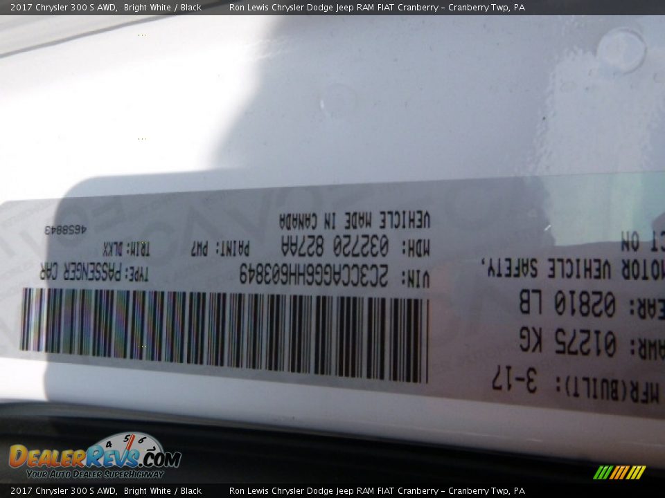 2017 Chrysler 300 S AWD Bright White / Black Photo #16