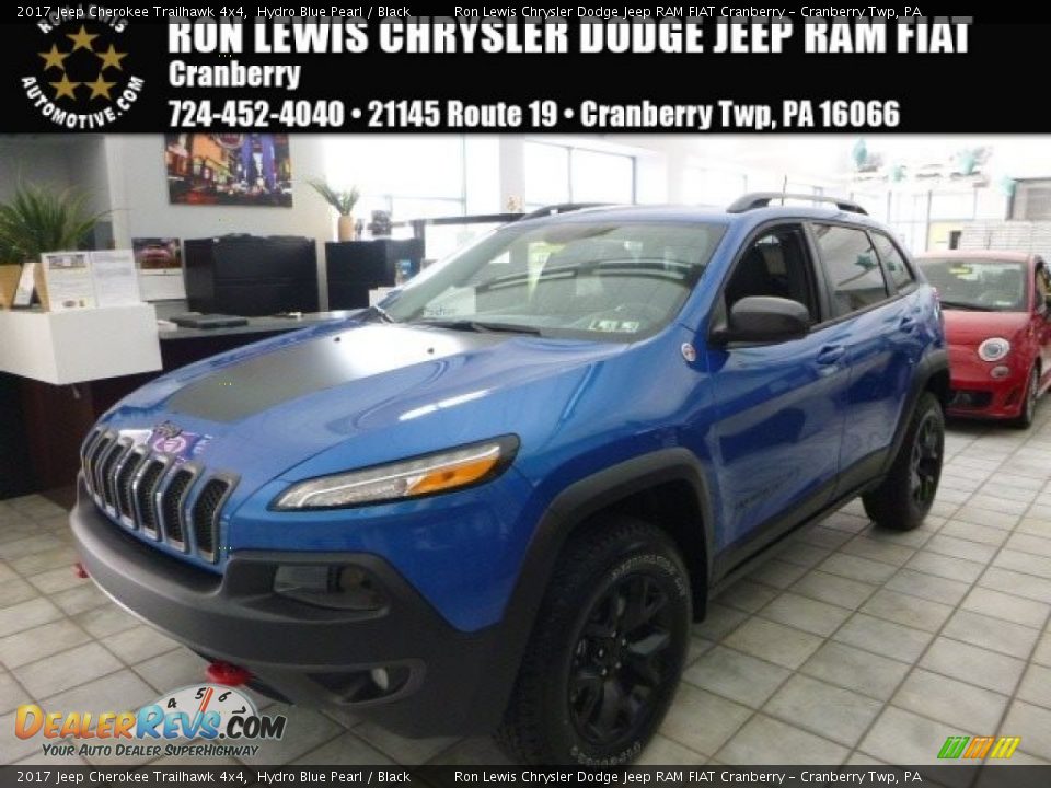 2017 Jeep Cherokee Trailhawk 4x4 Hydro Blue Pearl / Black Photo #1