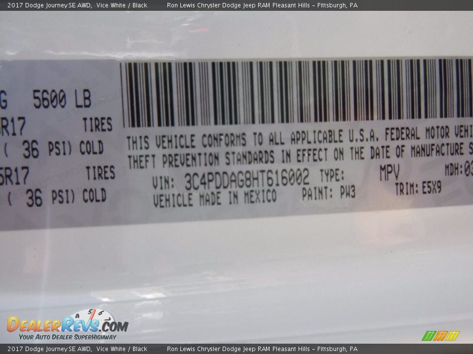 2017 Dodge Journey SE AWD Vice White / Black Photo #17