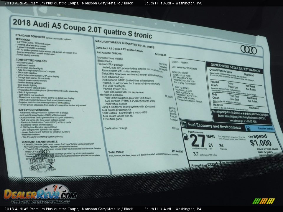 2018 Audi A5 Premium Plus quattro Coupe Window Sticker Photo #10