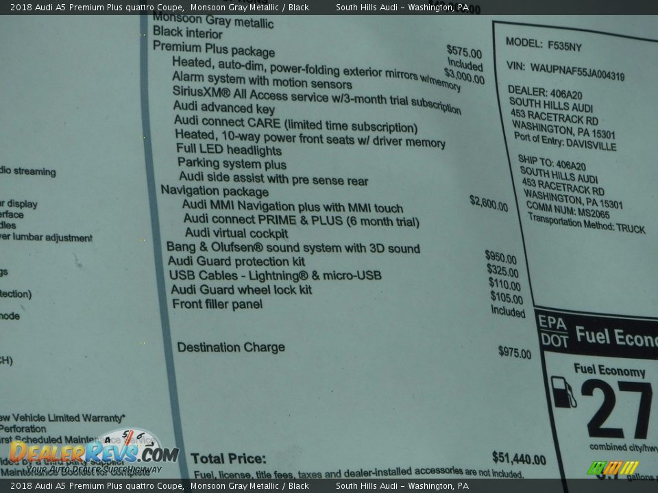 2018 Audi A5 Premium Plus quattro Coupe Window Sticker Photo #11