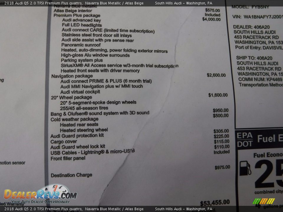 2018 Audi Q5 2.0 TFSI Premium Plus quattro Window Sticker Photo #9