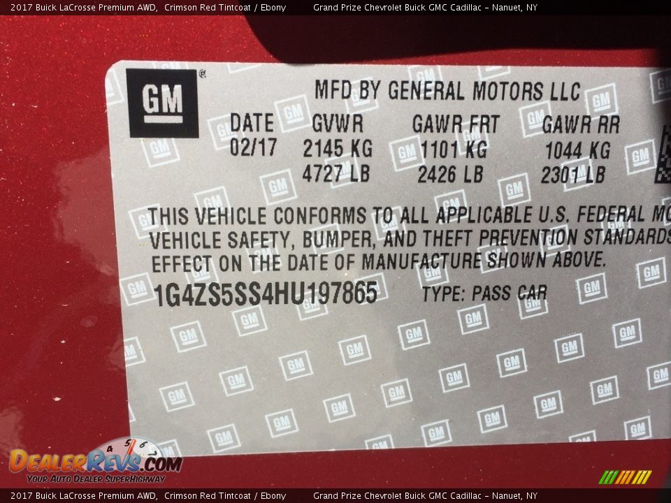 2017 Buick LaCrosse Premium AWD Crimson Red Tintcoat / Ebony Photo #11