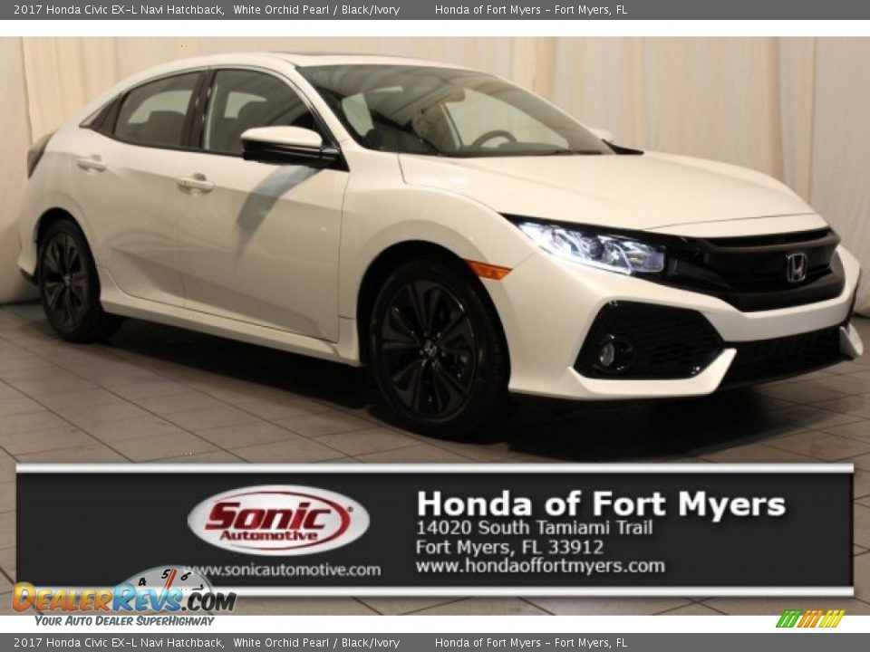 2017 Honda Civic EX-L Navi Hatchback White Orchid Pearl / Black/Ivory Photo #1