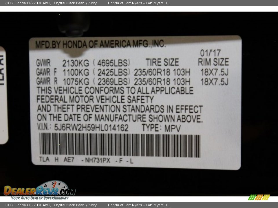 2017 Honda CR-V EX AWD Crystal Black Pearl / Ivory Photo #29
