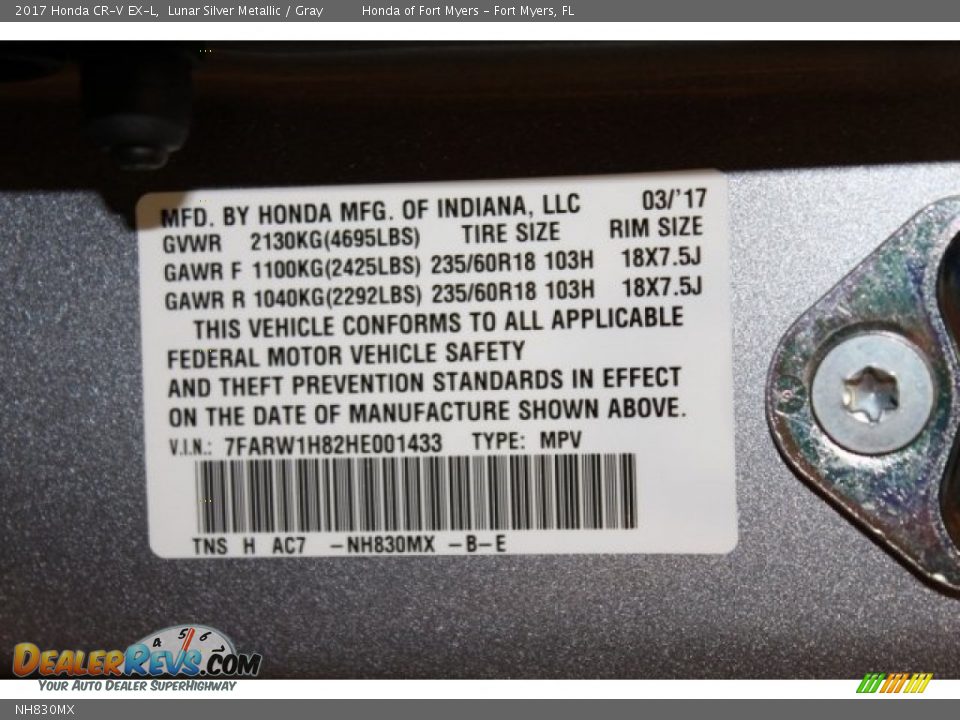 Honda Color Code NH830MX Lunar Silver Metallic