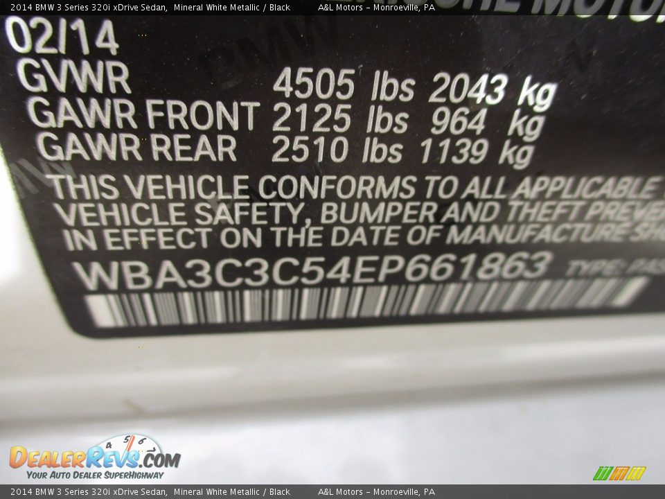 2014 BMW 3 Series 320i xDrive Sedan Mineral White Metallic / Black Photo #19