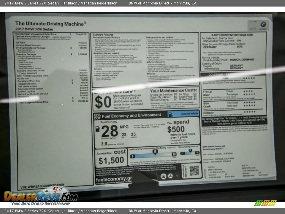 2017 BMW 3 Series 320i Sedan Jet Black / Venetian Beige/Black Photo #10