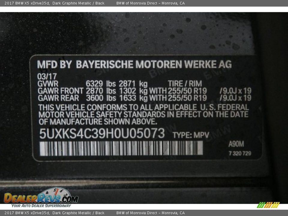 2017 BMW X5 xDrive35d Dark Graphite Metallic / Black Photo #11