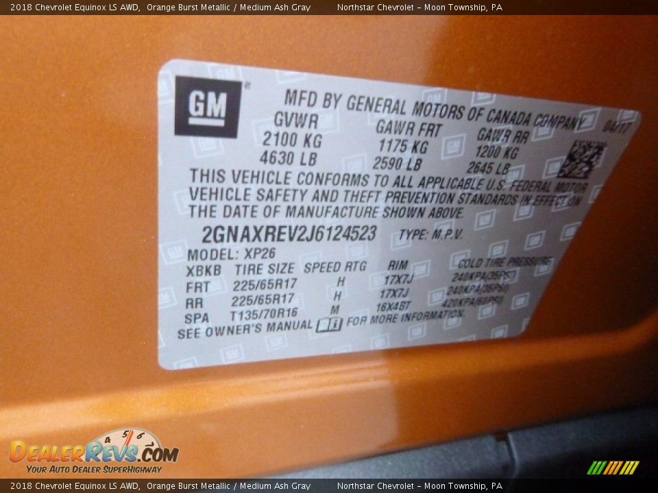 2018 Chevrolet Equinox LS AWD Orange Burst Metallic / Medium Ash Gray Photo #17