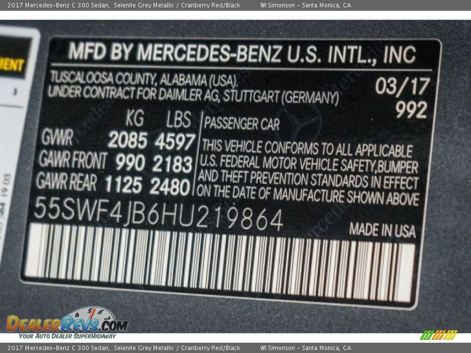 2017 Mercedes-Benz C 300 Sedan Selenite Grey Metallic / Cranberry Red/Black Photo #6