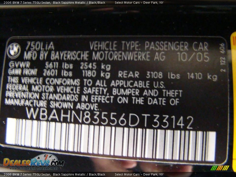2006 BMW 7 Series 750Li Sedan Black Sapphire Metallic / Black/Black Photo #16