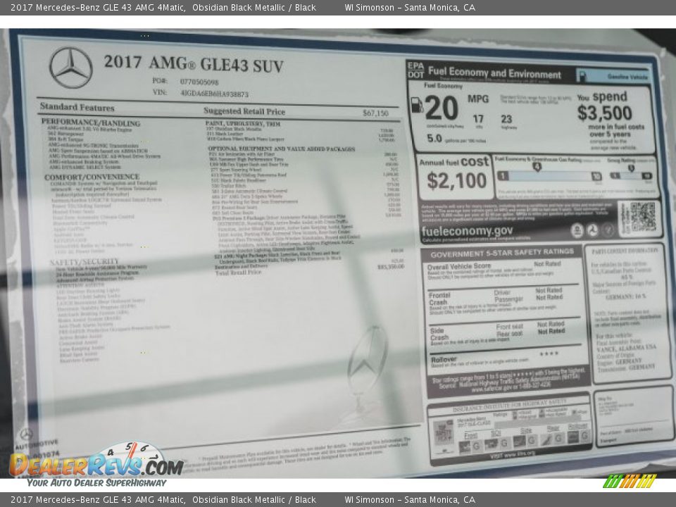 2017 Mercedes-Benz GLE 43 AMG 4Matic Window Sticker Photo #11