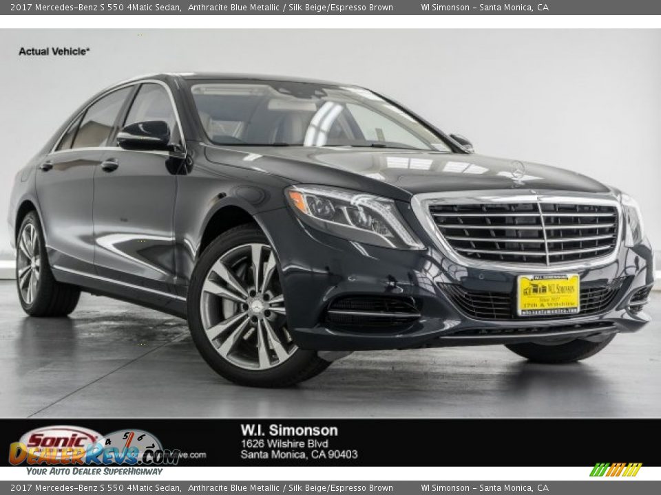 2017 Mercedes-Benz S 550 4Matic Sedan Anthracite Blue Metallic / Silk Beige/Espresso Brown Photo #1
