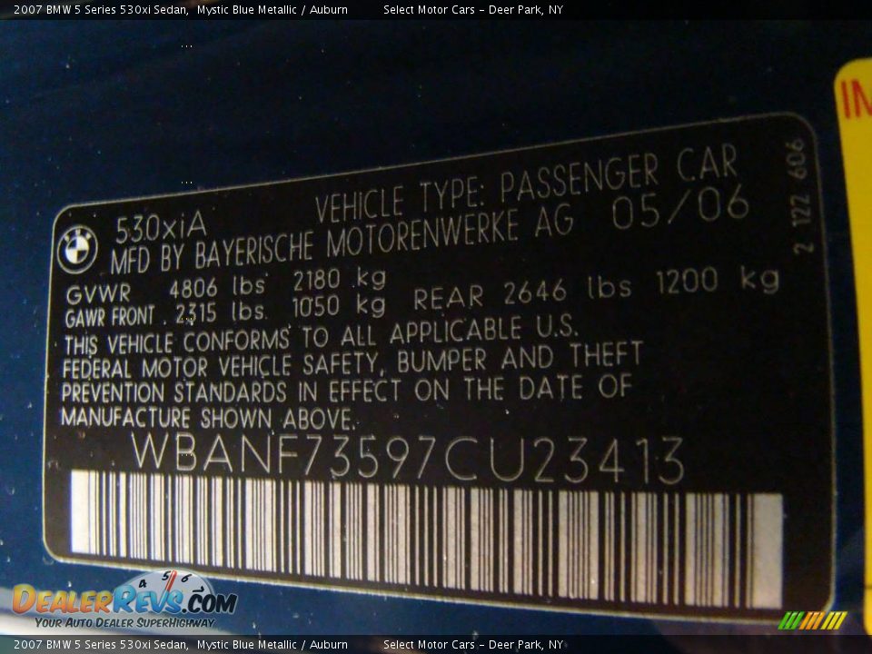 2007 BMW 5 Series 530xi Sedan Mystic Blue Metallic / Auburn Photo #16
