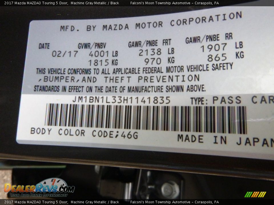 2017 Mazda MAZDA3 Touring 5 Door Machine Gray Metallic / Black Photo #12