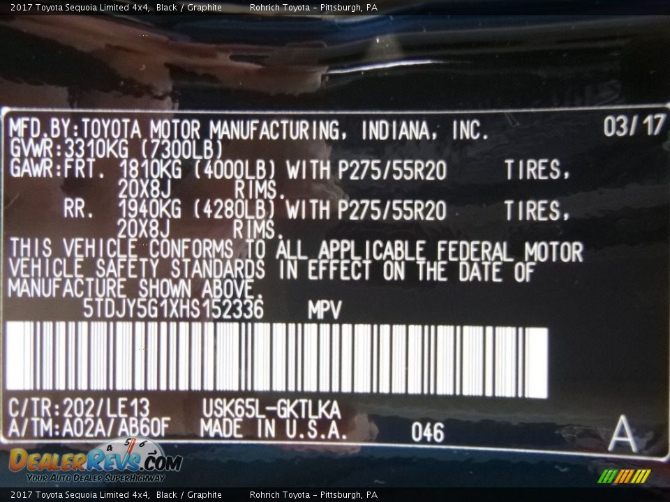 2017 Toyota Sequoia Limited 4x4 Black / Graphite Photo #10