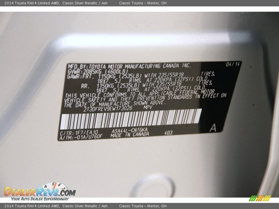 2014 Toyota RAV4 Limited AWD Classic Silver Metallic / Ash Photo #19