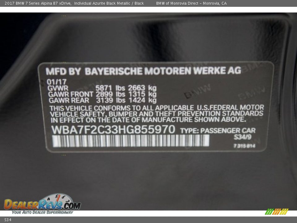 BMW Color Code S34 Individual Azurite Black Metallic