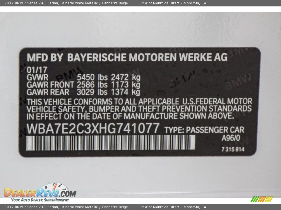 2017 BMW 7 Series 740i Sedan Mineral White Metallic / Canberra Beige Photo #11