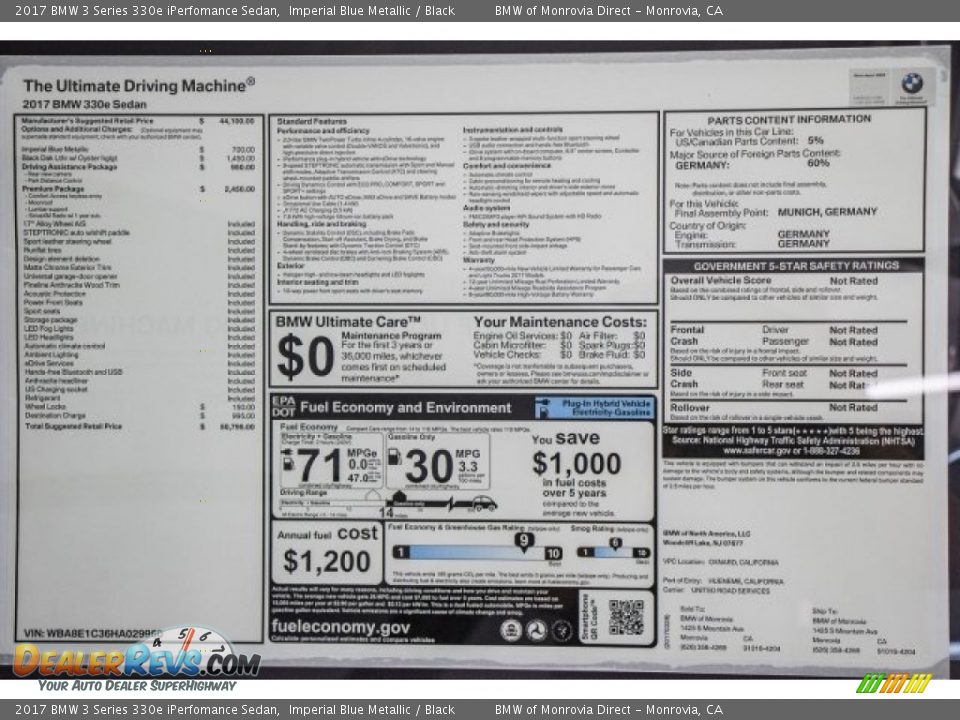 2017 BMW 3 Series 330e iPerfomance Sedan Imperial Blue Metallic / Black Photo #10