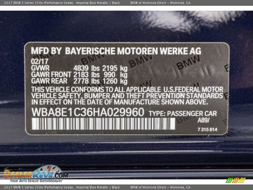 2017 BMW 3 Series 330e iPerfomance Sedan Imperial Blue Metallic / Black Photo #11