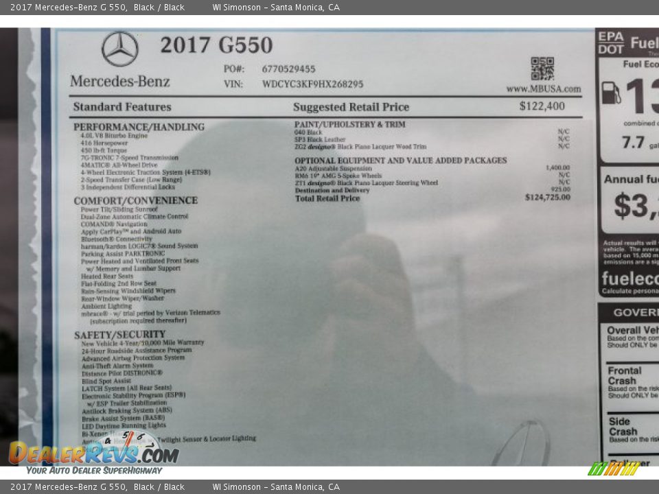 2017 Mercedes-Benz G 550 Window Sticker Photo #9