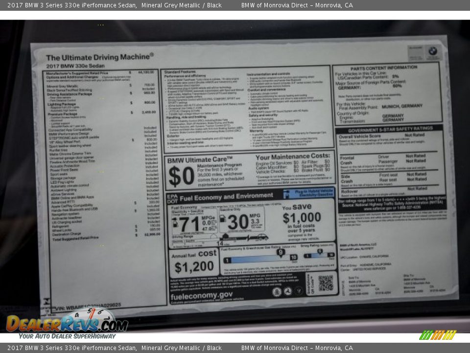 2017 BMW 3 Series 330e iPerfomance Sedan Window Sticker Photo #10