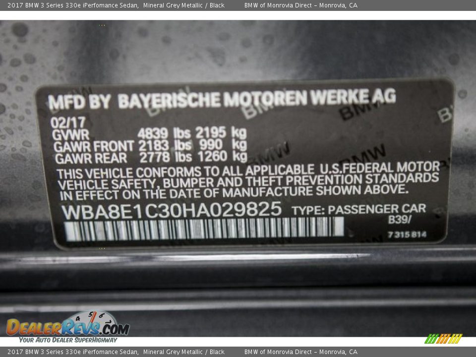 2017 BMW 3 Series 330e iPerfomance Sedan Mineral Grey Metallic / Black Photo #11