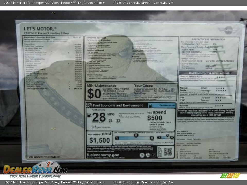 2017 Mini Hardtop Cooper S 2 Door Pepper White / Carbon Black Photo #10