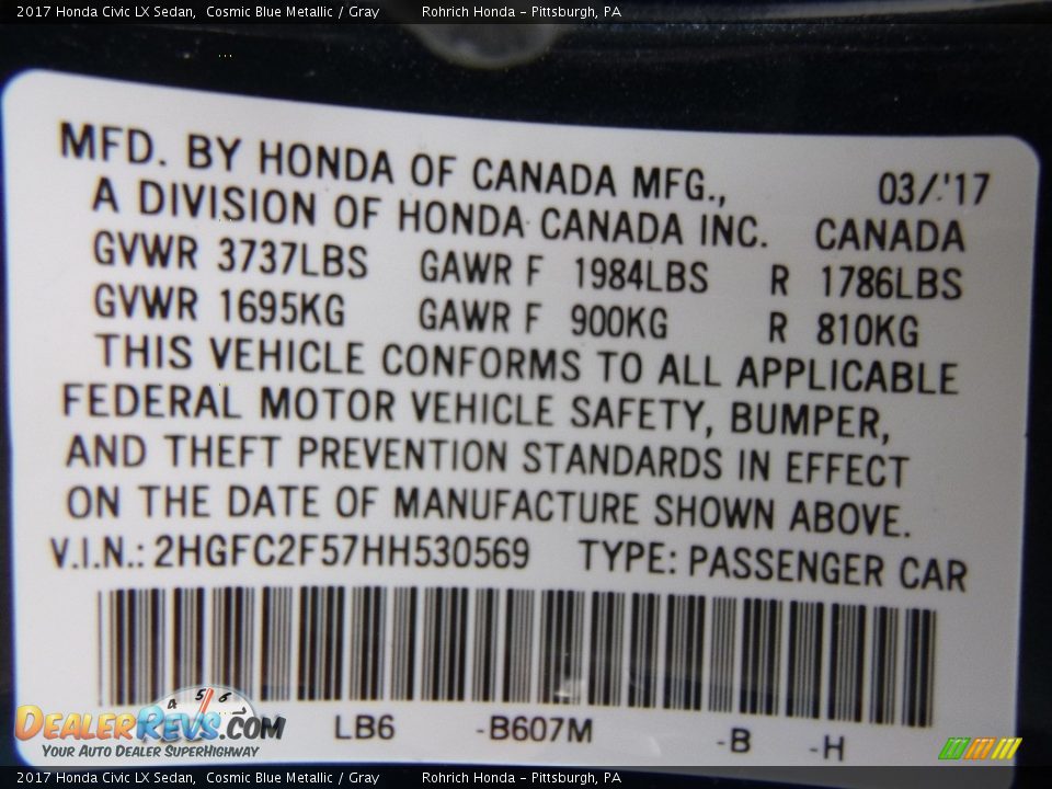 2017 Honda Civic LX Sedan Cosmic Blue Metallic / Gray Photo #10