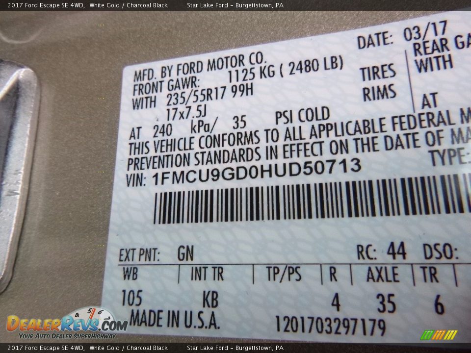 2017 Ford Escape SE 4WD White Gold / Charcoal Black Photo #14