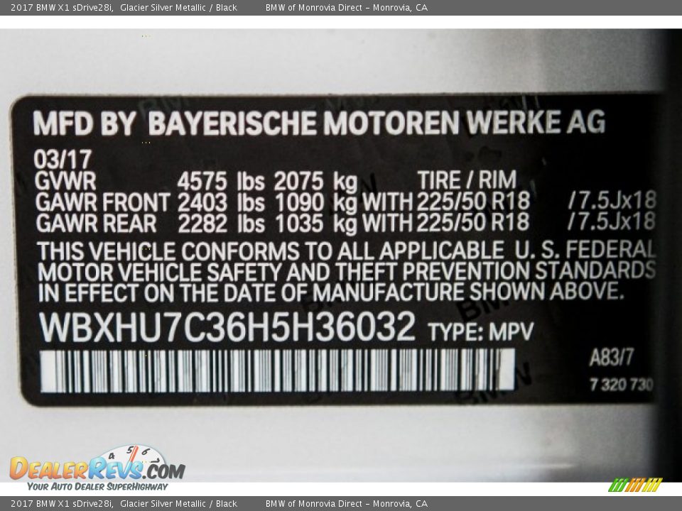 2017 BMW X1 sDrive28i Glacier Silver Metallic / Black Photo #11