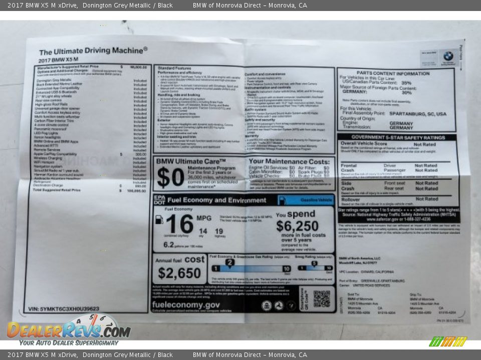 2017 BMW X5 M xDrive Window Sticker Photo #10