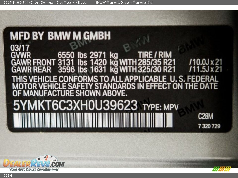 BMW Color Code C28M Donington Grey Metallic