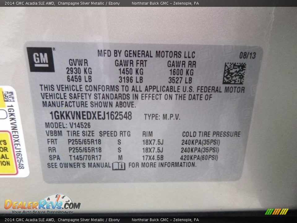 2014 GMC Acadia SLE AWD Champagne Silver Metallic / Ebony Photo #23