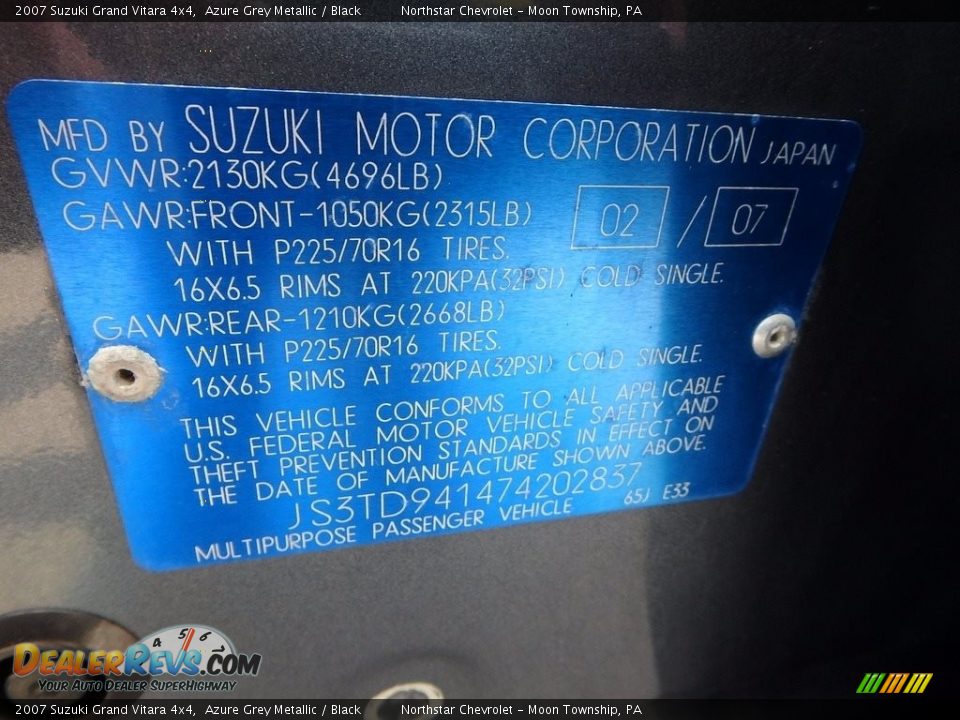 2007 Suzuki Grand Vitara 4x4 Azure Grey Metallic / Black Photo #14