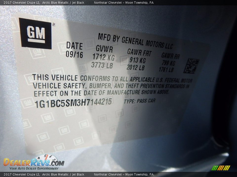 2017 Chevrolet Cruze LS Arctic Blue Metallic / Jet Black Photo #28