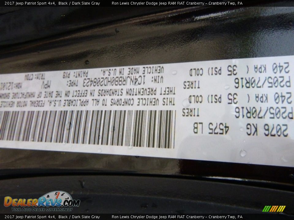 2017 Jeep Patriot Sport 4x4 Black / Dark Slate Gray Photo #16
