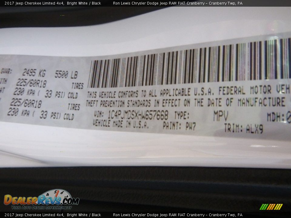 2017 Jeep Cherokee Limited 4x4 Bright White / Black Photo #15