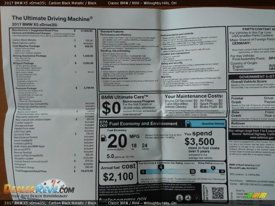 2017 BMW X5 xDrive35i Carbon Black Metallic / Black Photo #6