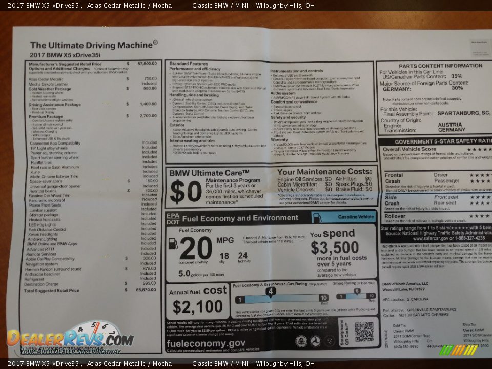 2017 BMW X5 xDrive35i Window Sticker Photo #6