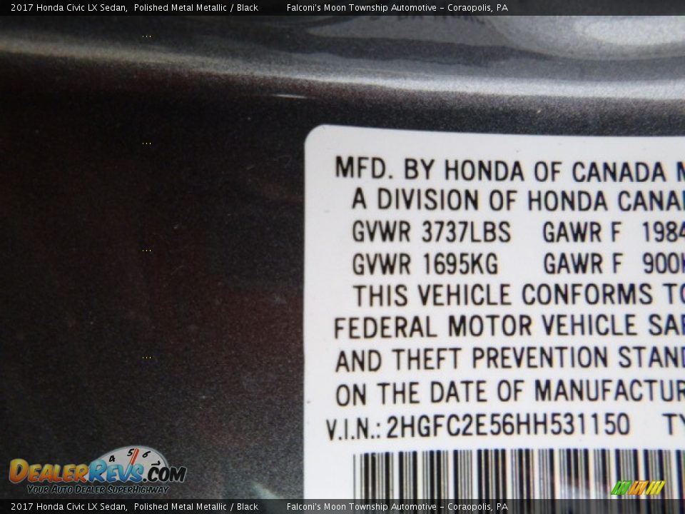 2017 Honda Civic LX Sedan Polished Metal Metallic / Black Photo #14