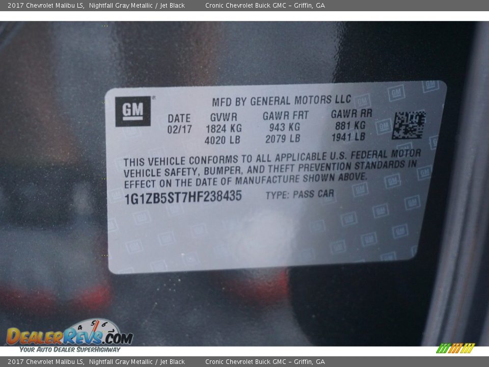 2017 Chevrolet Malibu LS Nightfall Gray Metallic / Jet Black Photo #16