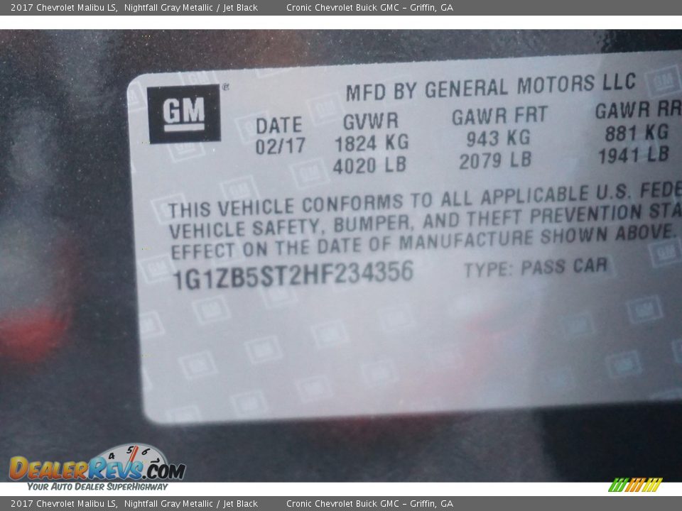 2017 Chevrolet Malibu LS Nightfall Gray Metallic / Jet Black Photo #16