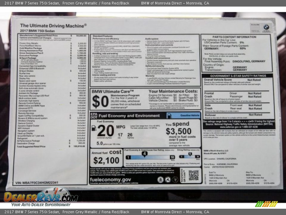 2017 BMW 7 Series 750i Sedan Frozen Grey Metallic / Fiona Red/Black Photo #10