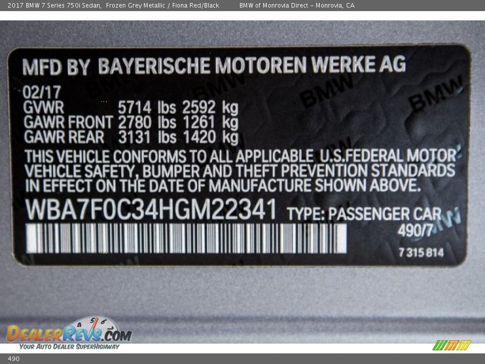 BMW Color Code 490 Frozen Grey Metallic