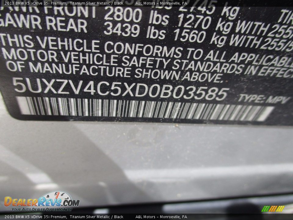 2013 BMW X5 xDrive 35i Premium Titanium Silver Metallic / Black Photo #19